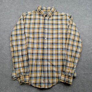 LL Bean Signature Shirt Mens Medium Yellow Plaid Button Front Long Sleeve Casual